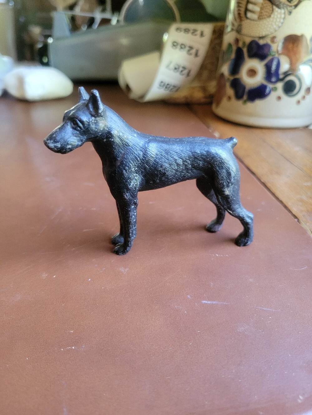 Vintage Cold Painted Metal Spelter Doberman Pinscher Dog Figurine Statue 3.5"
